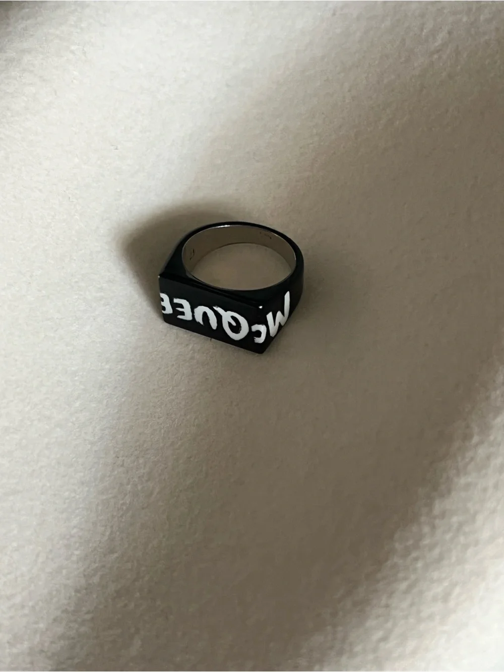 Alexander McQueen Black Ring with White Logo